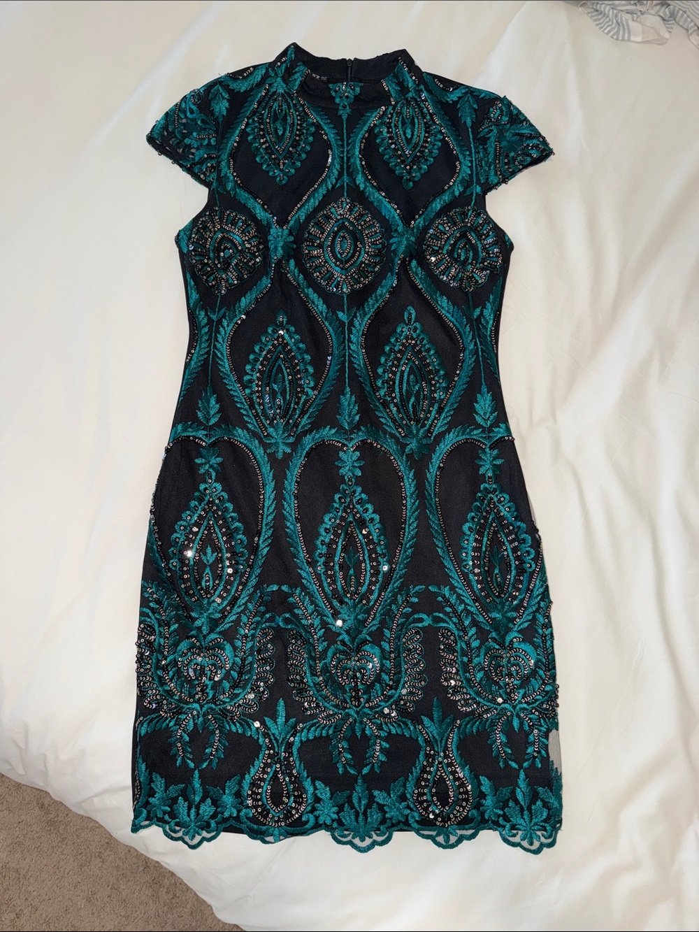 green/blue sequined dress
